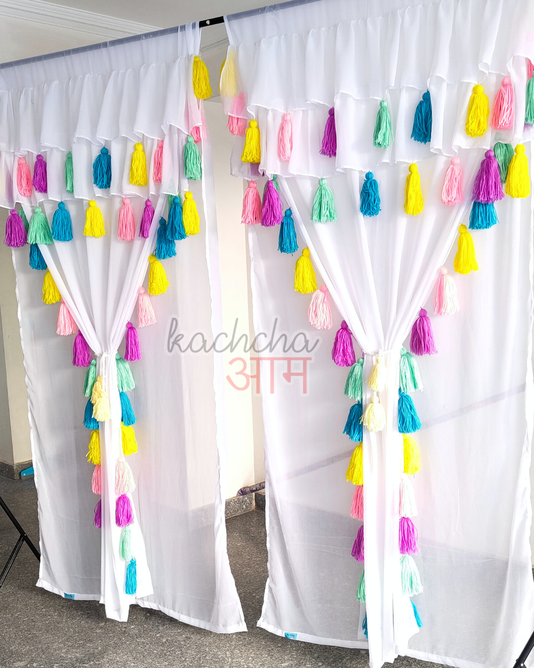 Celestial Double Layer Sheer Tassel Curtains with Two Frills on Top