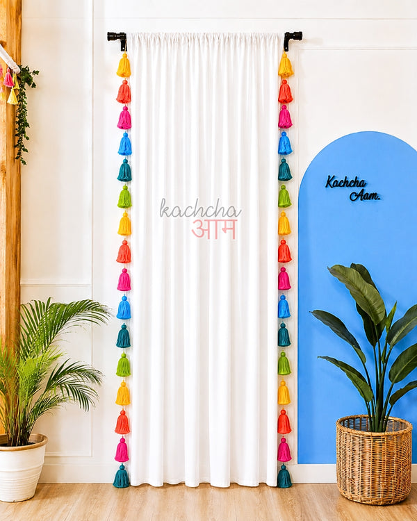 🌈 Rainbow Tassel White Curtains (Cotton & Sheer)