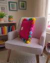 Multi Pompom Pink Cotton Cushion Cover with Lining