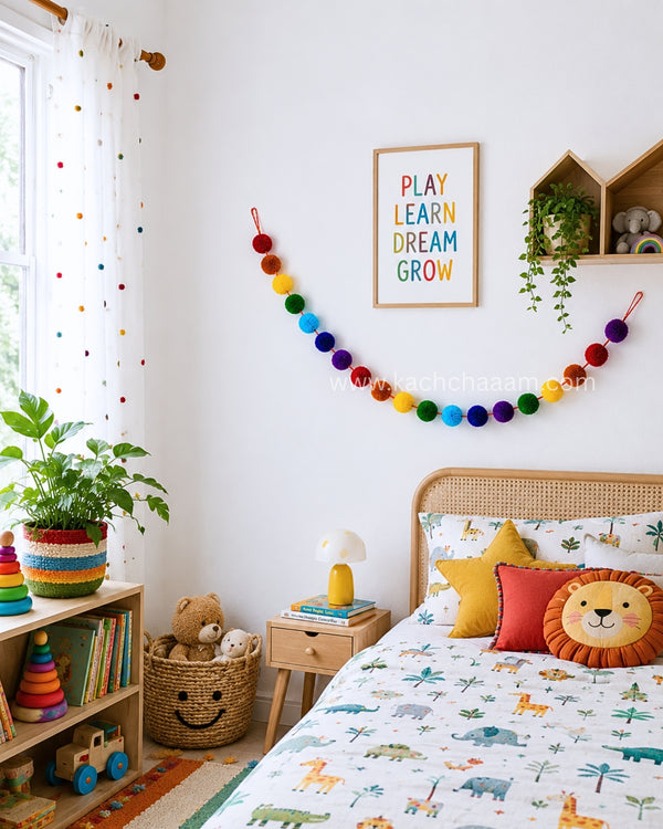 VIBGYOR Woolen Pompom Bunting Garland