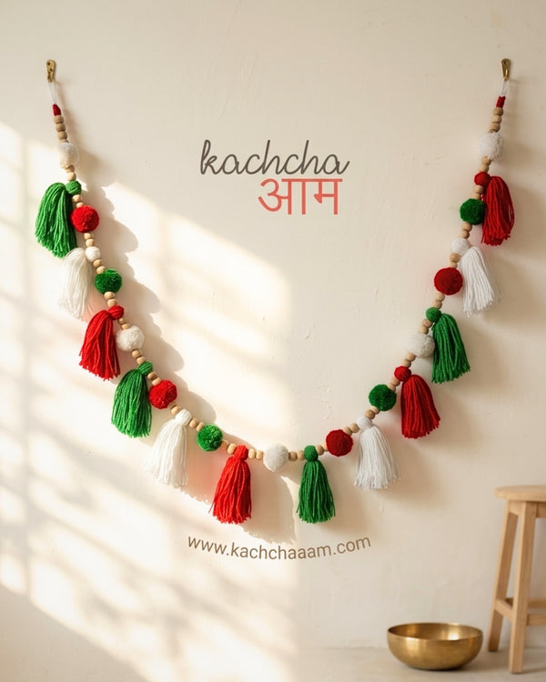Christmas Pompom and Tassel Wool Bunting Wall Decor