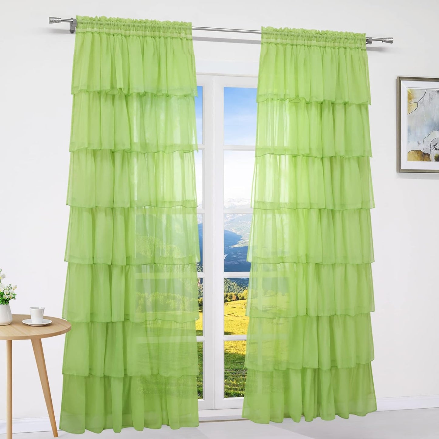 Mint Georgette Full Ruffle Curtains