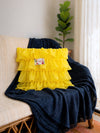 Georgette Ruffles Cotton Cushion Cover in Yellow - 16x16 Inches with Quality Lining