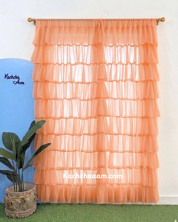 Peach Georgette Full Ruffle Curtains
