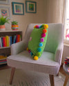 Multi Pompom Mint Green Cotton Cushion Cover with Lining
