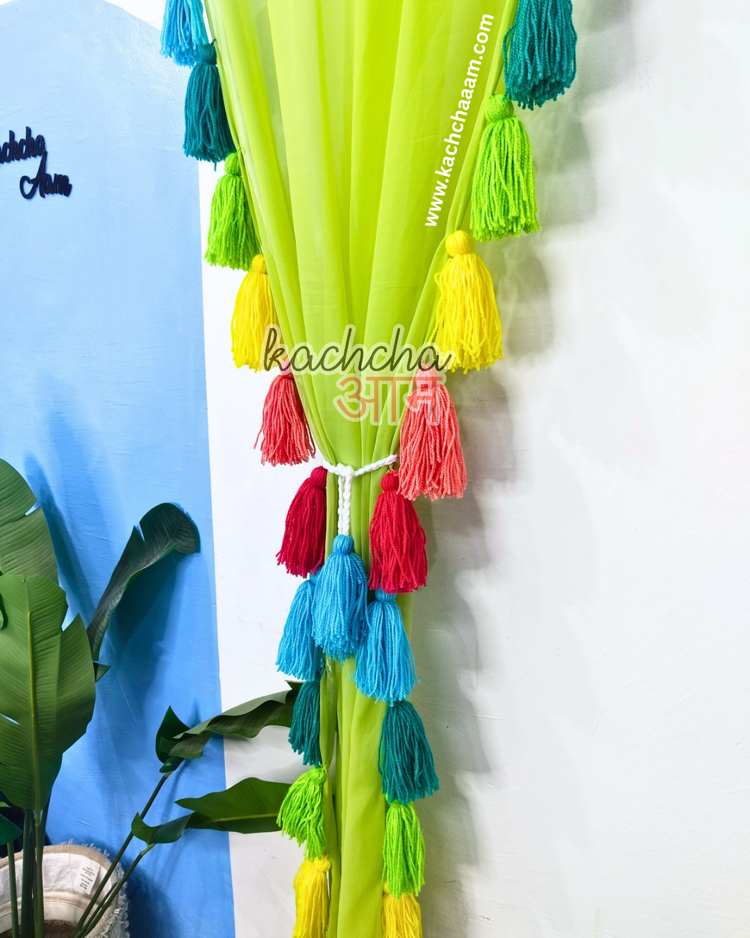 Gulbahar Tassel Pista Green Curtains (Cotton & Sheer)