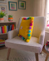 Multi Pompom Yellow Cotton Cushion Cover with Lining