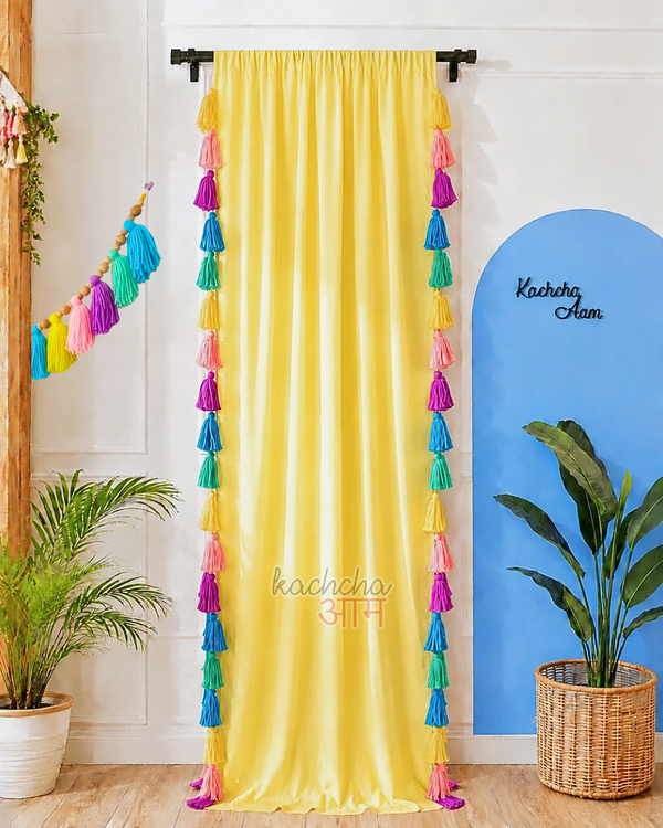 Celestial Sky Inspired Tassels Lemon Curtains (Cotton/Sheer)