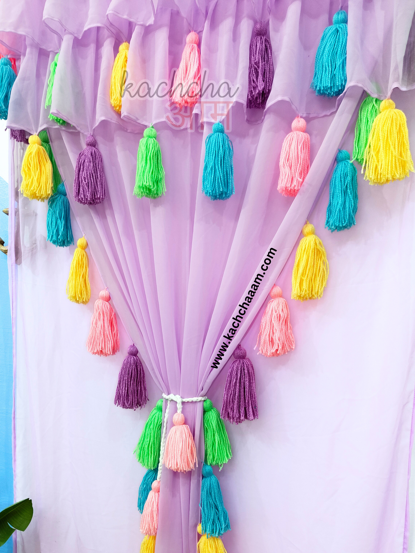 Celestial Tassel Double Layered Lavender Curtain with Two Frills on Top