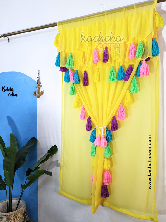 Celestial Tassel Double Layered Lemon Curtain with Two Frills on Top