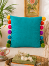 Rainbow Pompom Teal Cotton Cushion Cover with Lining