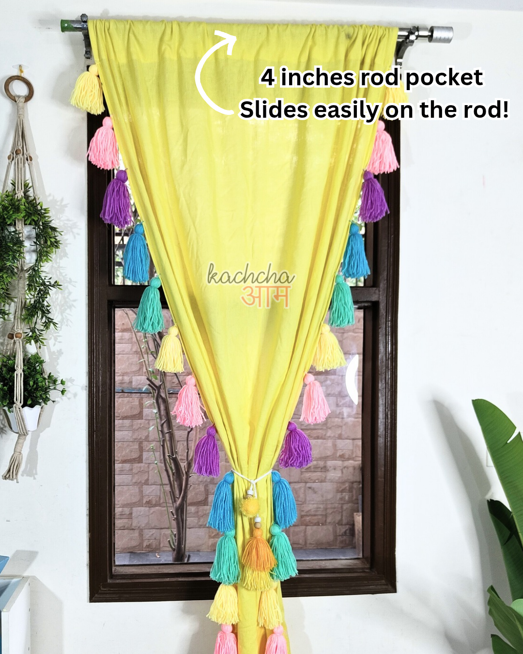 Celestial Sky Inspired Tassels Lemon Curtains (Cotton/Sheer)