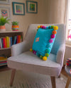 Multi Pompom Sky Blue Cotton Cushion Cover with Lining