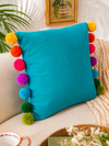 Rainbow Pompom Teal Cotton Cushion Cover with Lining