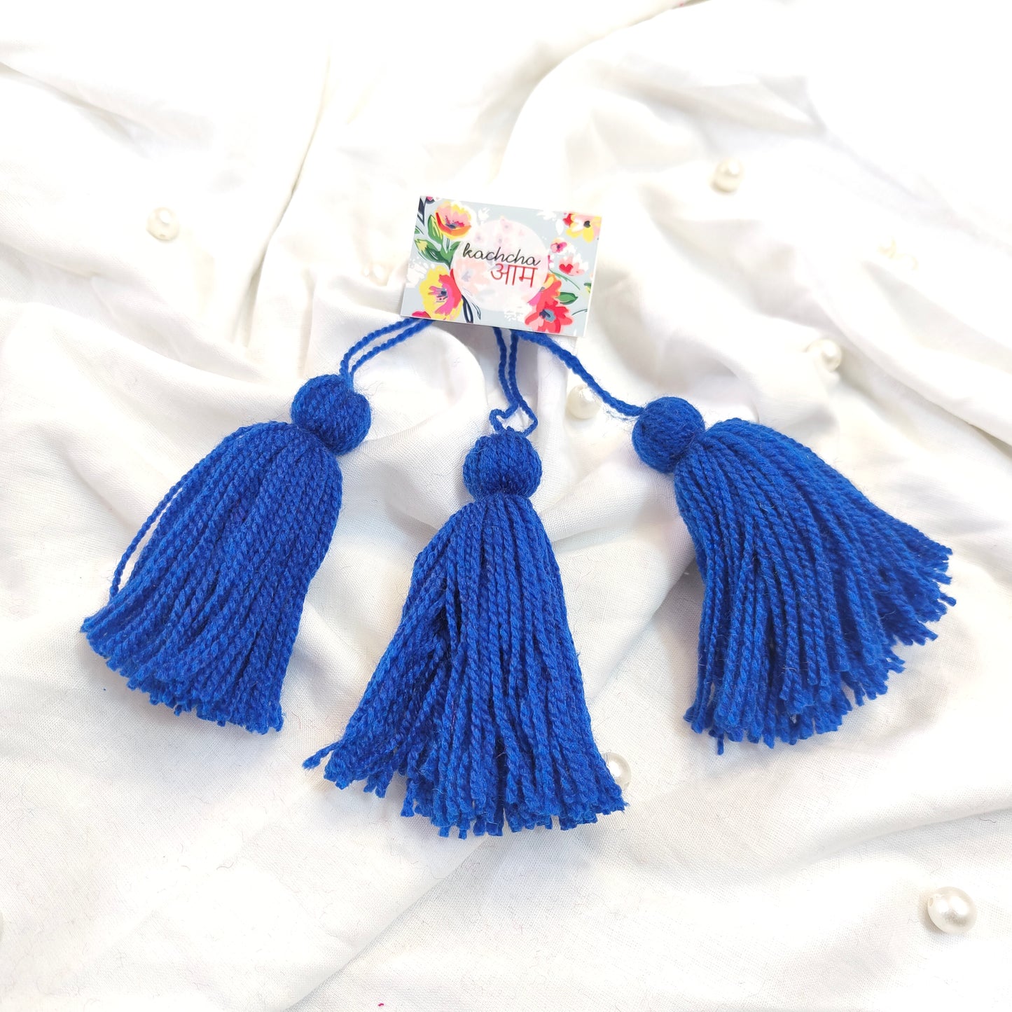 Handmade Big Size Wool Tassels Royal Blue color