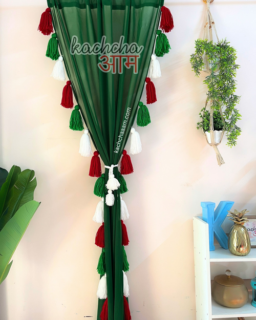 Christmas Tassels Green Curtains (Cotton/Sheer)