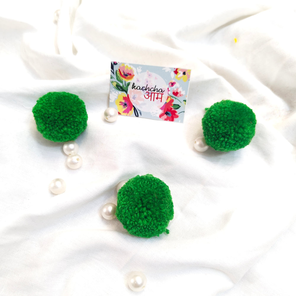 Handmade Premium wool Pompom Green color