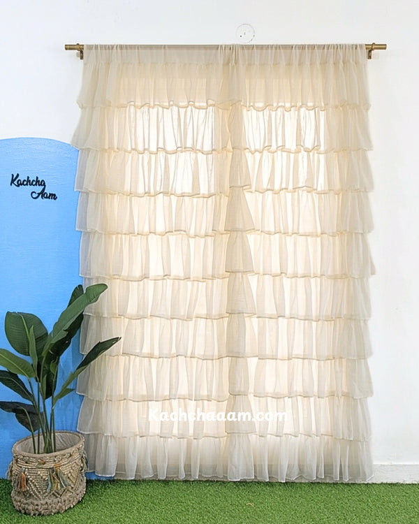 Off-White Georgette Full Ruffle Curtains