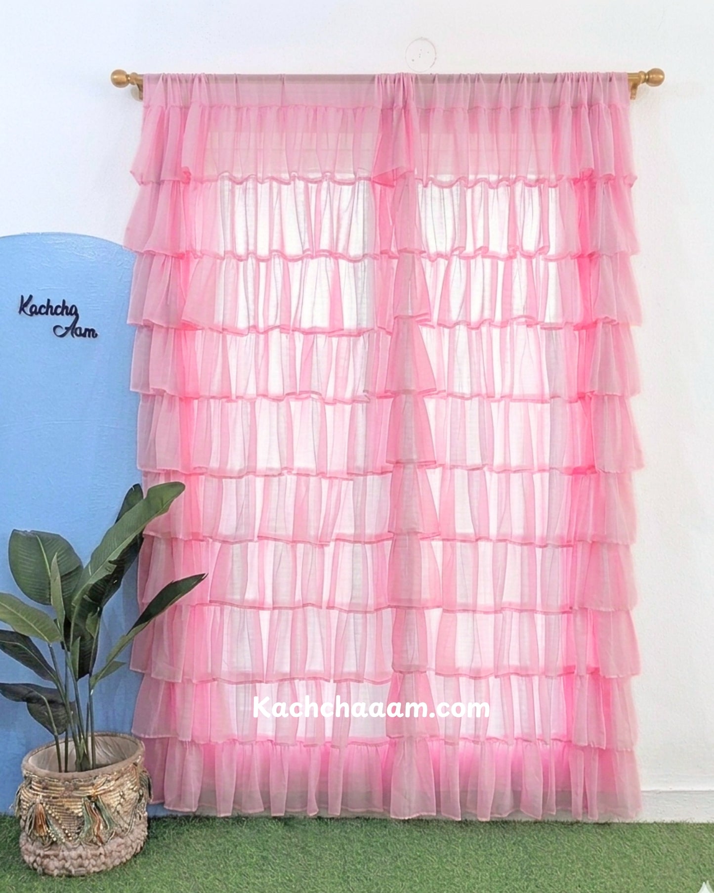 Pink Georgette Full Ruffle Curtains