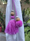 Curtain Tie Backs White Lavender Pompom & Tassel with Wooden Beads (Set of 2)