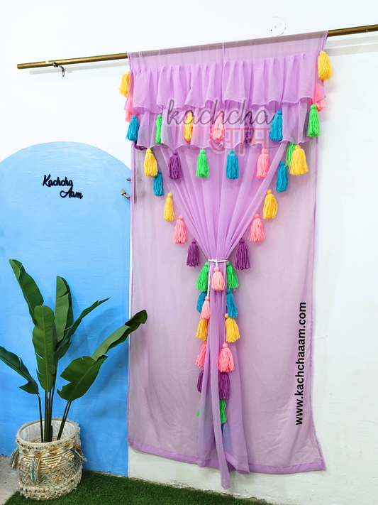Celestial Tassel Double Layered Lavender Curtain with Two Frills on Top
