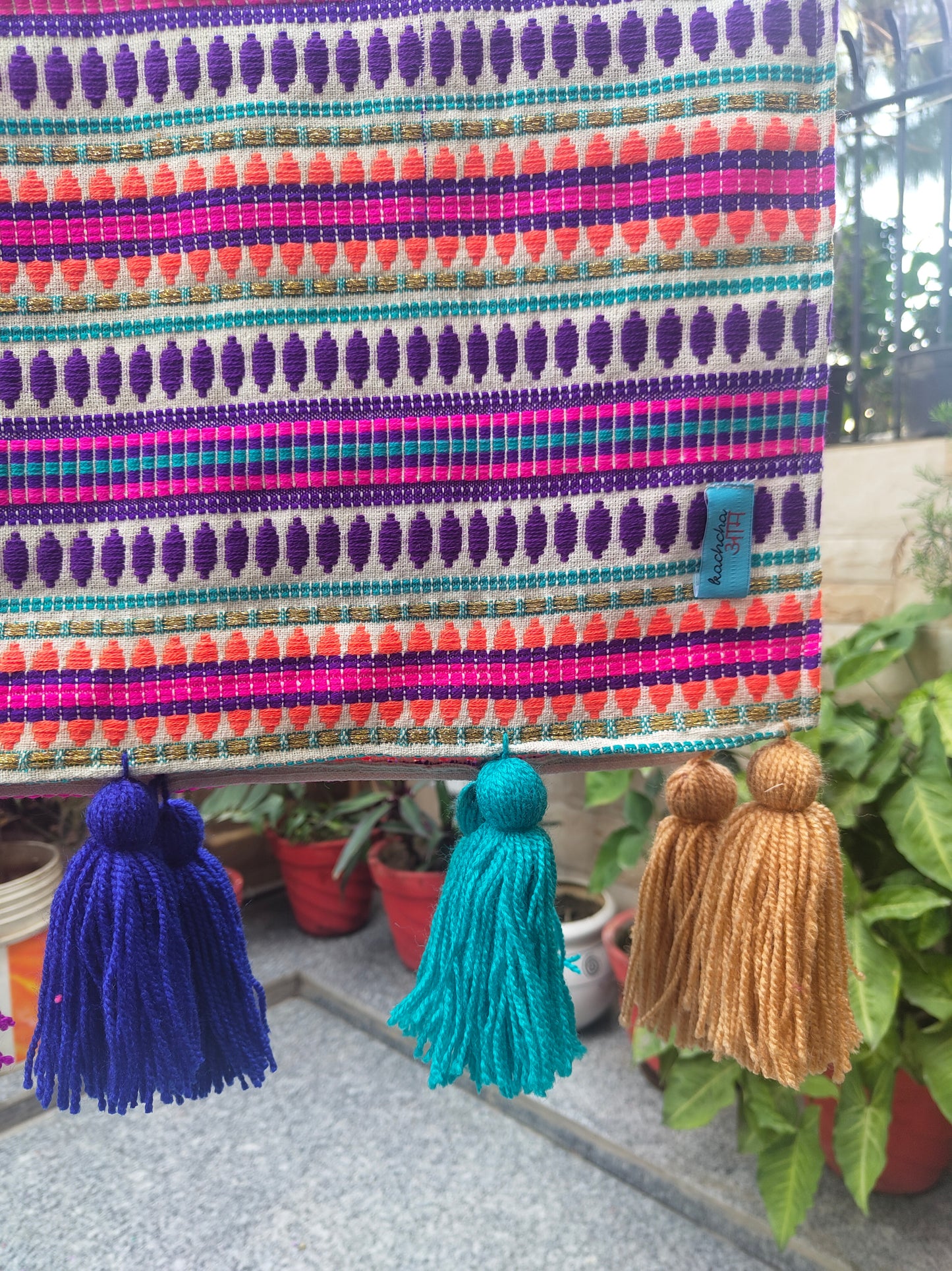 Purple Jacquard Fridge Cover without Pockets & Multi Tassels
