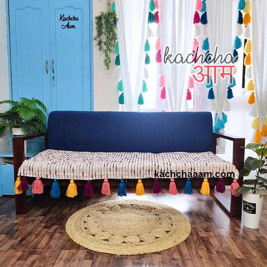 Plum Handloom Sofa Throw cover with Multi Tassels