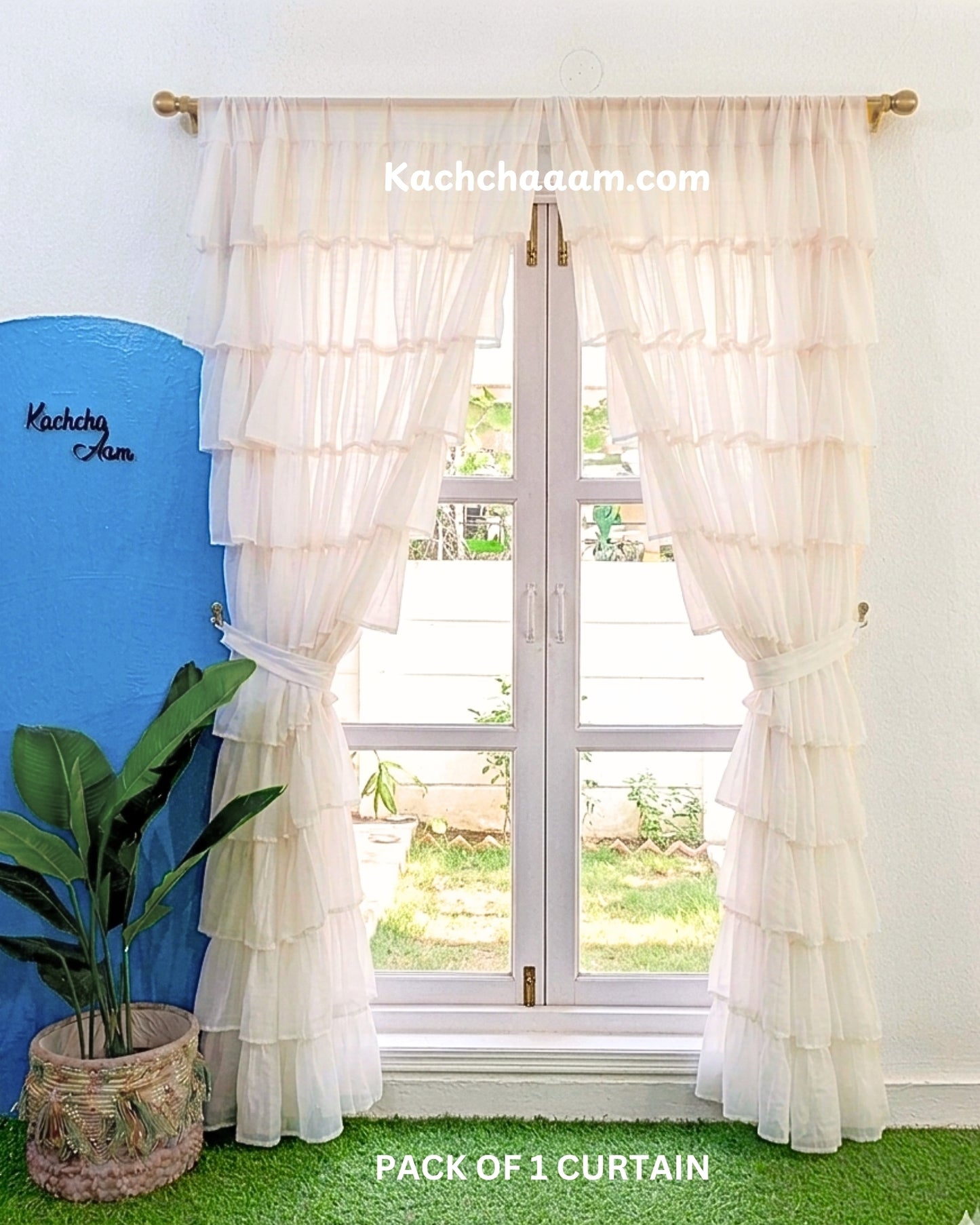 Off-White Georgette Full Ruffle Curtains