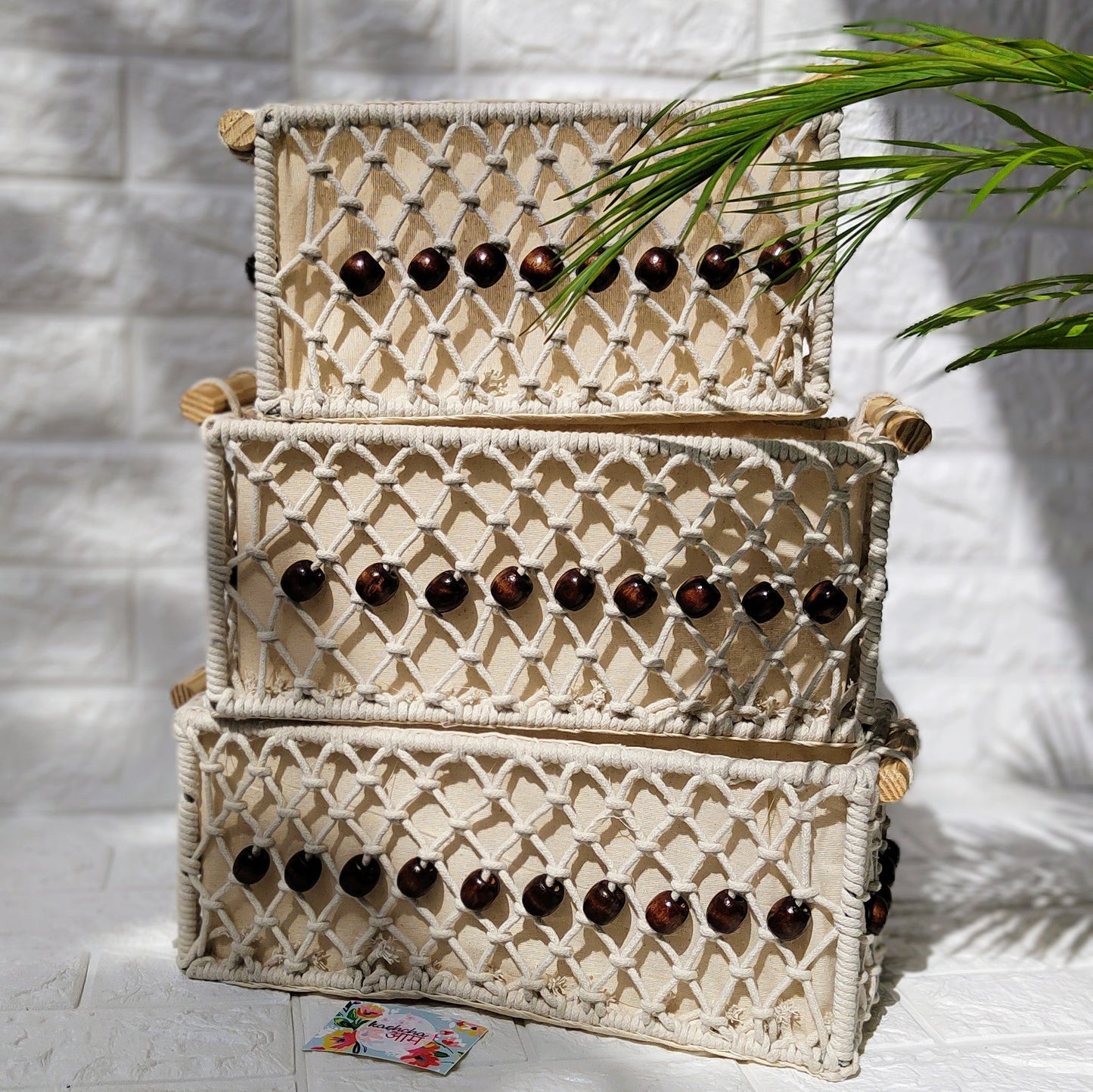 Macrame Storage Baskets with Beads(Set of 3)