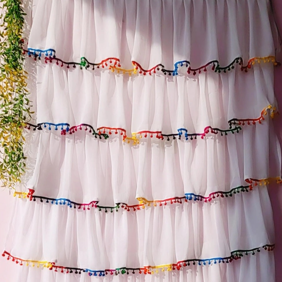 Full Ruffle Curtains With Pompom Lace