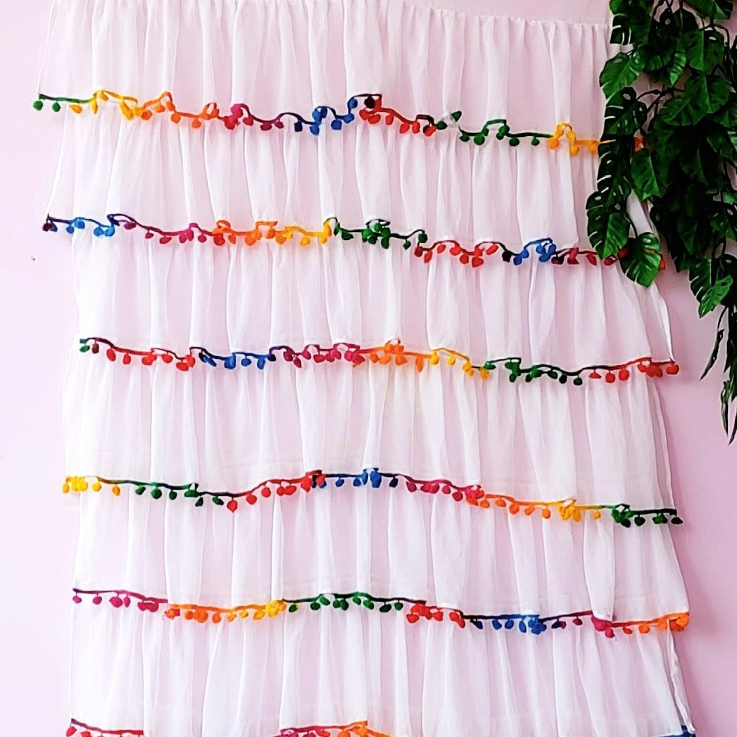 Full Ruffle Curtains With Pompom Lace