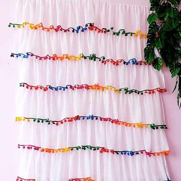 Full Ruffle Curtains With Pompom Lace